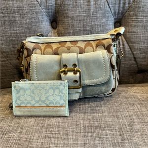 Vintage Coach Signature Legacy Jacquard Baby Blue Shoulder Bag